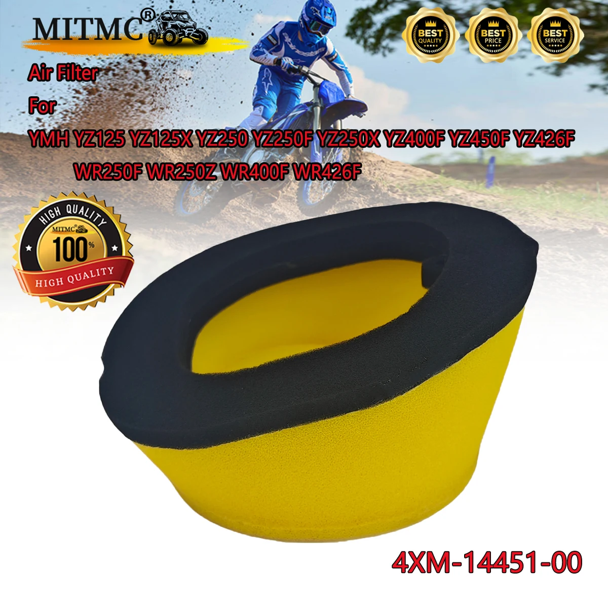 Filtro de aire para YMH YZ125 YZ125X YZ250 YZ250F YZ250X YZ400F YZ450F YZ426F WR250F WR250Z WR400F WR426F todoterreno 4XM-14451-00-00