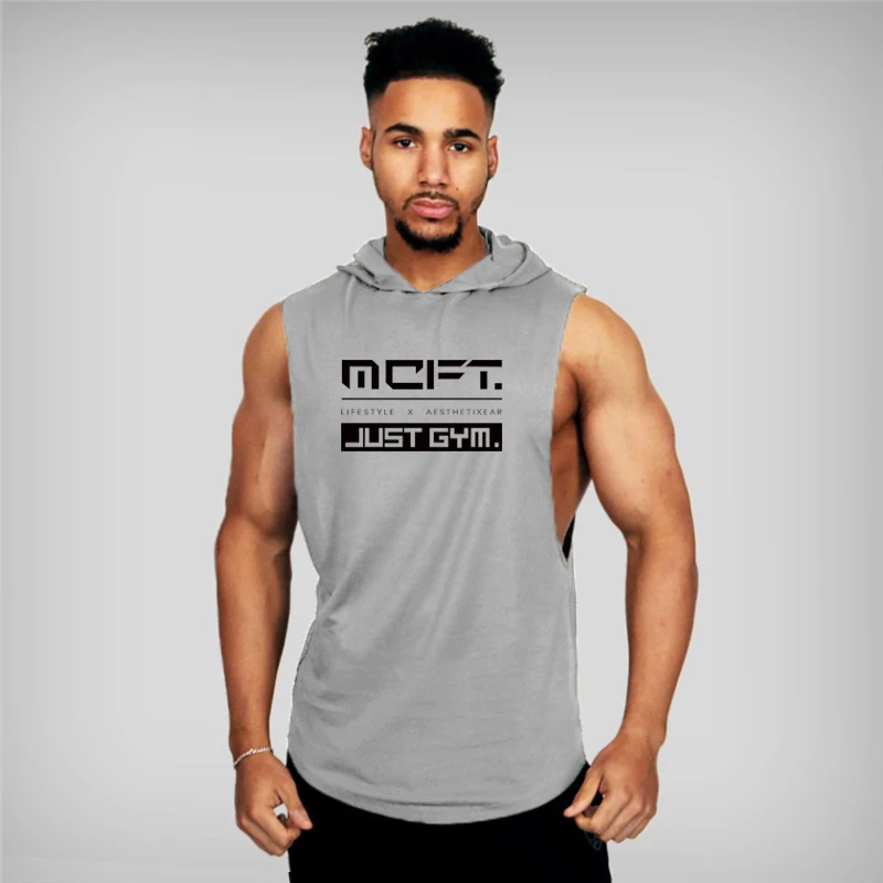 Running Vests Cotton Mens Gym Hoodie Muscle Tank Tops Sleeveless Fitness Tees Bodybuilding Summer Breathable Workout Sweatshirt