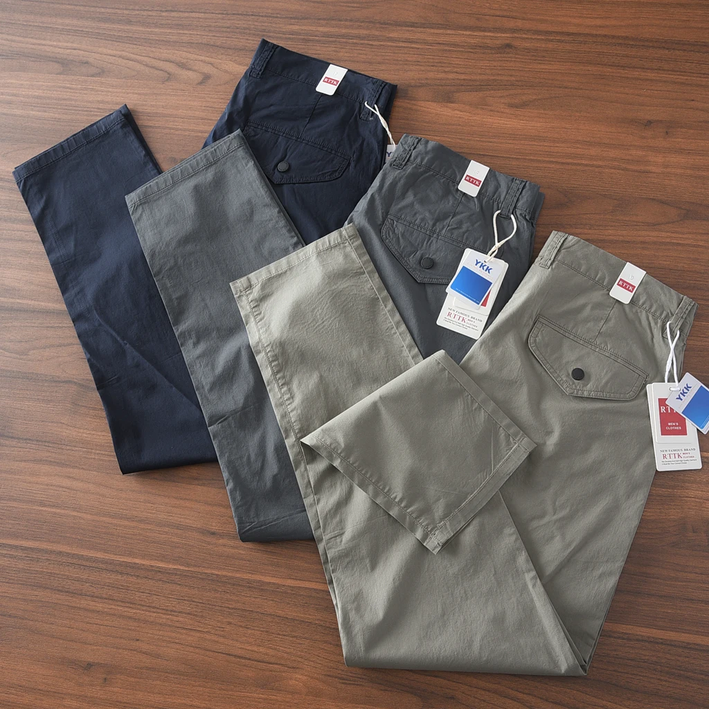2025 Summer New American Retro Thin Quick-drying Elastic Pants Men's Simple 97% Cotton Washed Commute Casual Straight Trousers