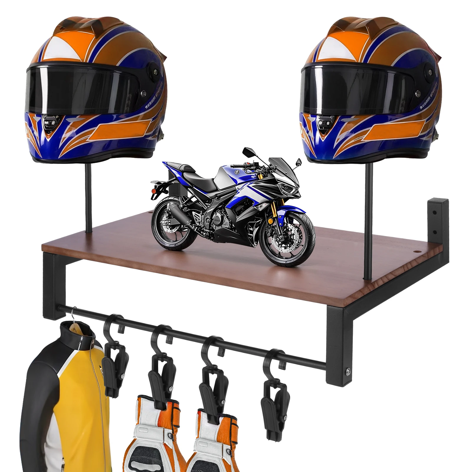

Wooden Display Rack For Motorcycle Accesory Wall Mount Helmet Hanger With 5 Hooks Motorcycle Gear Organizer Shelf Moto Equipment