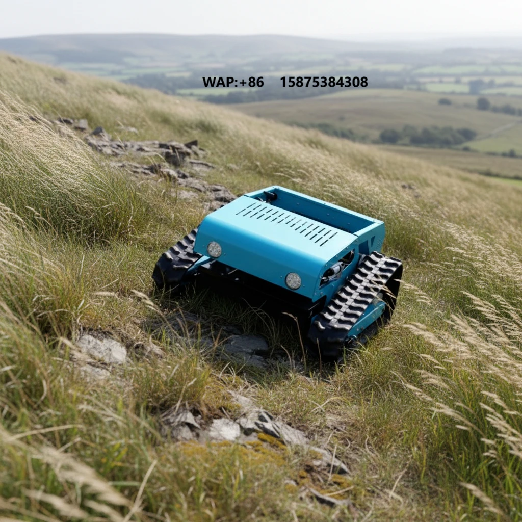 Industrial Grade 24V 1500W Steep Hill Climbing Remote Control Crawler Lawn Mower Petrol Engine Parallel Flail Blade Rubber