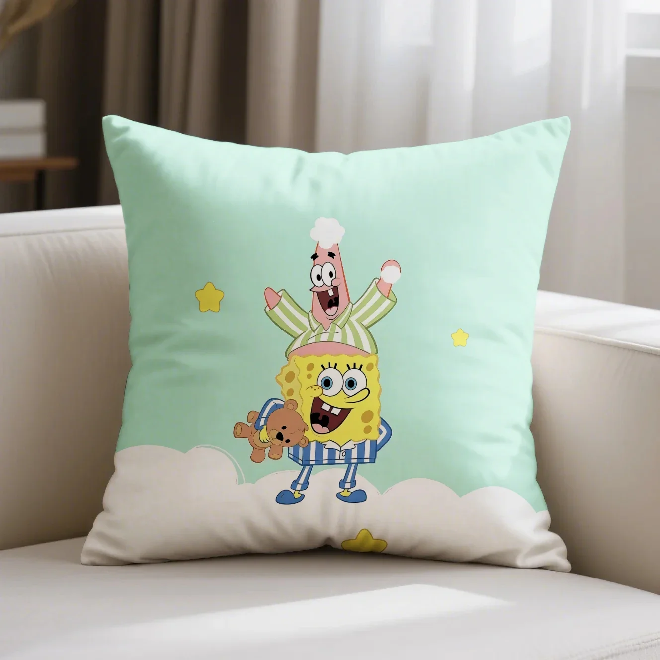 

Anime SpongeBob SquarePants Sofa Pillowcase Decorative Home Double-sided Printing Cushion Cover Cartoon Cushion Cover
