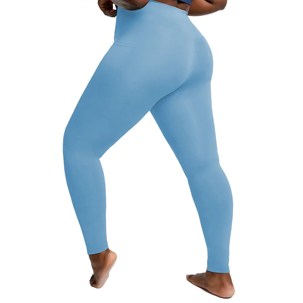 �Damen-Yoga-Leggings in Übergröße mit hoher Taille und Taschen | Bauchkontrollierende, hüftbetonte Workout-Strumpfhose in einfarbigen Farben für das Fitnessstudio – Detail 11