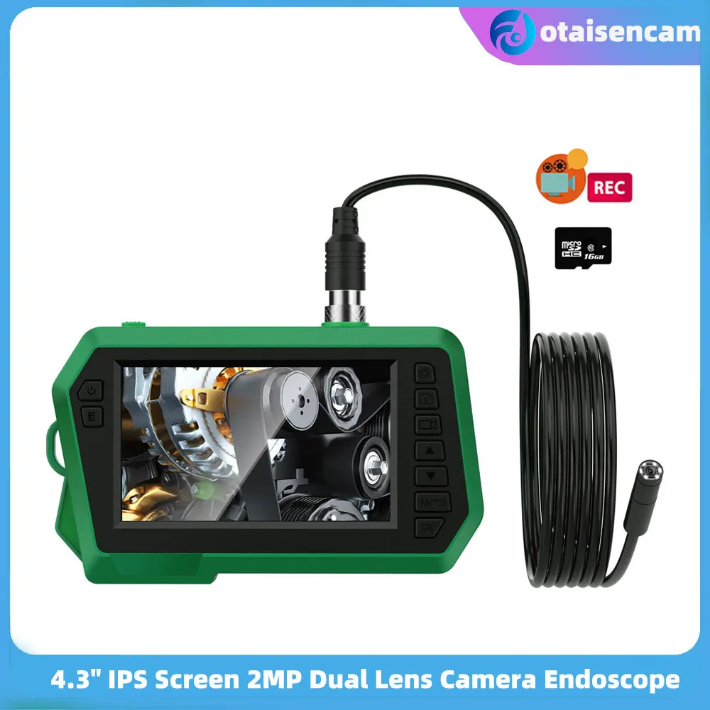 

4.3“ HD Screen 2mp Dual Lens Industrial Endoscope 1080P Digital Inspection Borescope 8mm Semi-Rigid IP67 Cable Waterproof