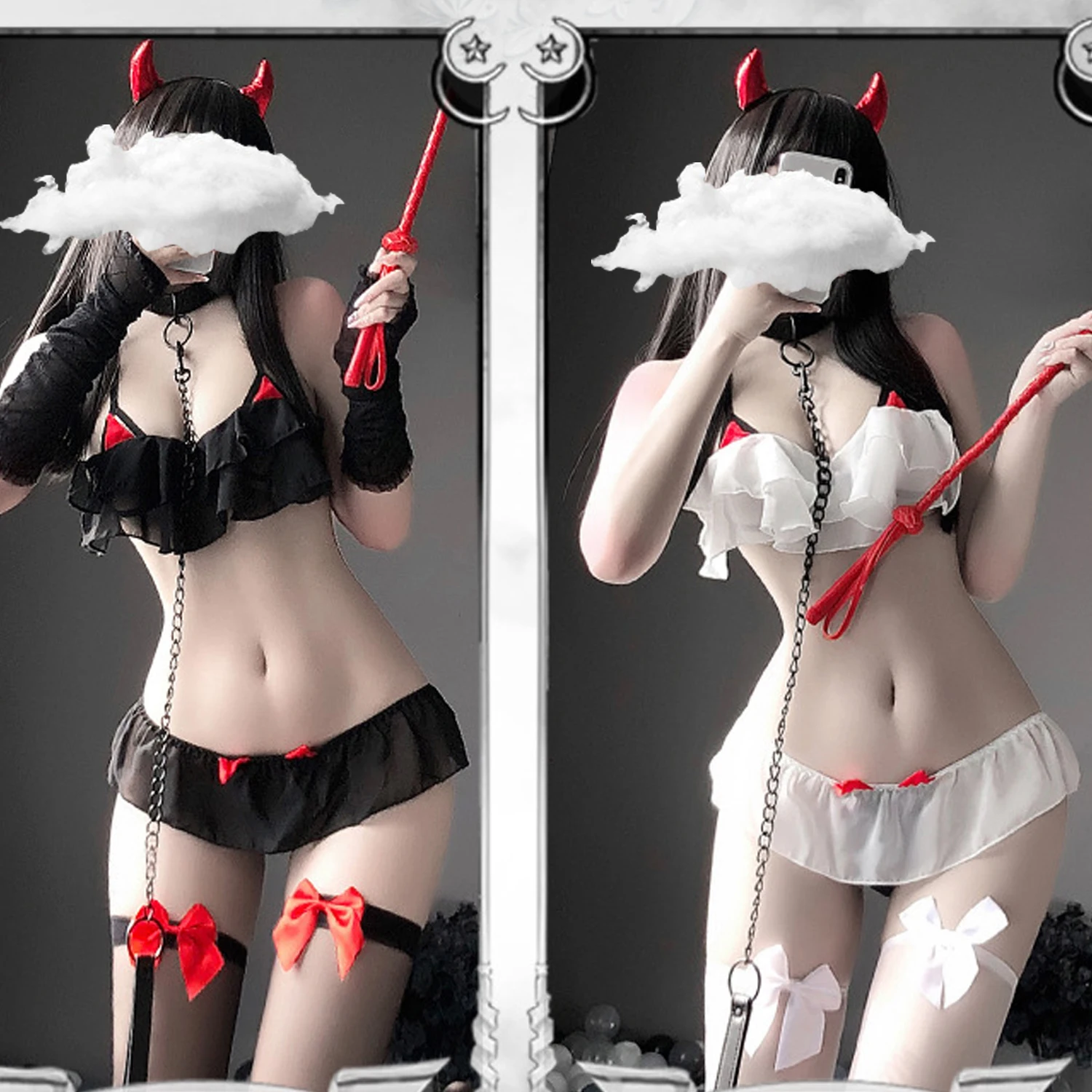 

Women Sexy Devil Cosplay Lingerie Costume Kawaii Anime Bikini Cute Bra and Panty Set Maid Roleplay Outfit Lolita Underwear