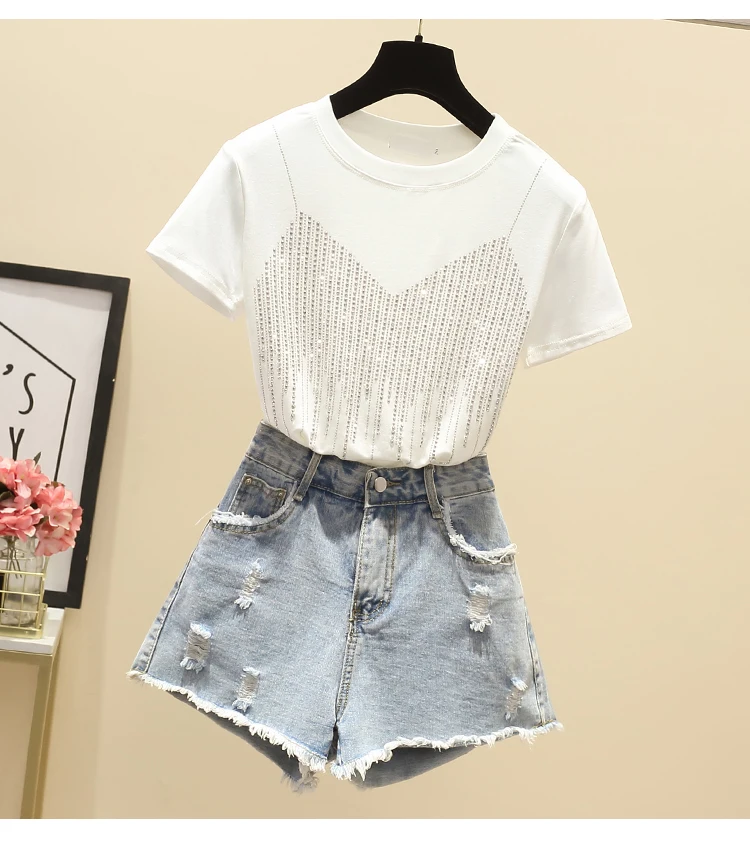 Sommer Frauen Strass T-shirt Einfarbig Rundhals Kurzarm Top Koreanische Casual Mode Weibliche Shiny Tees