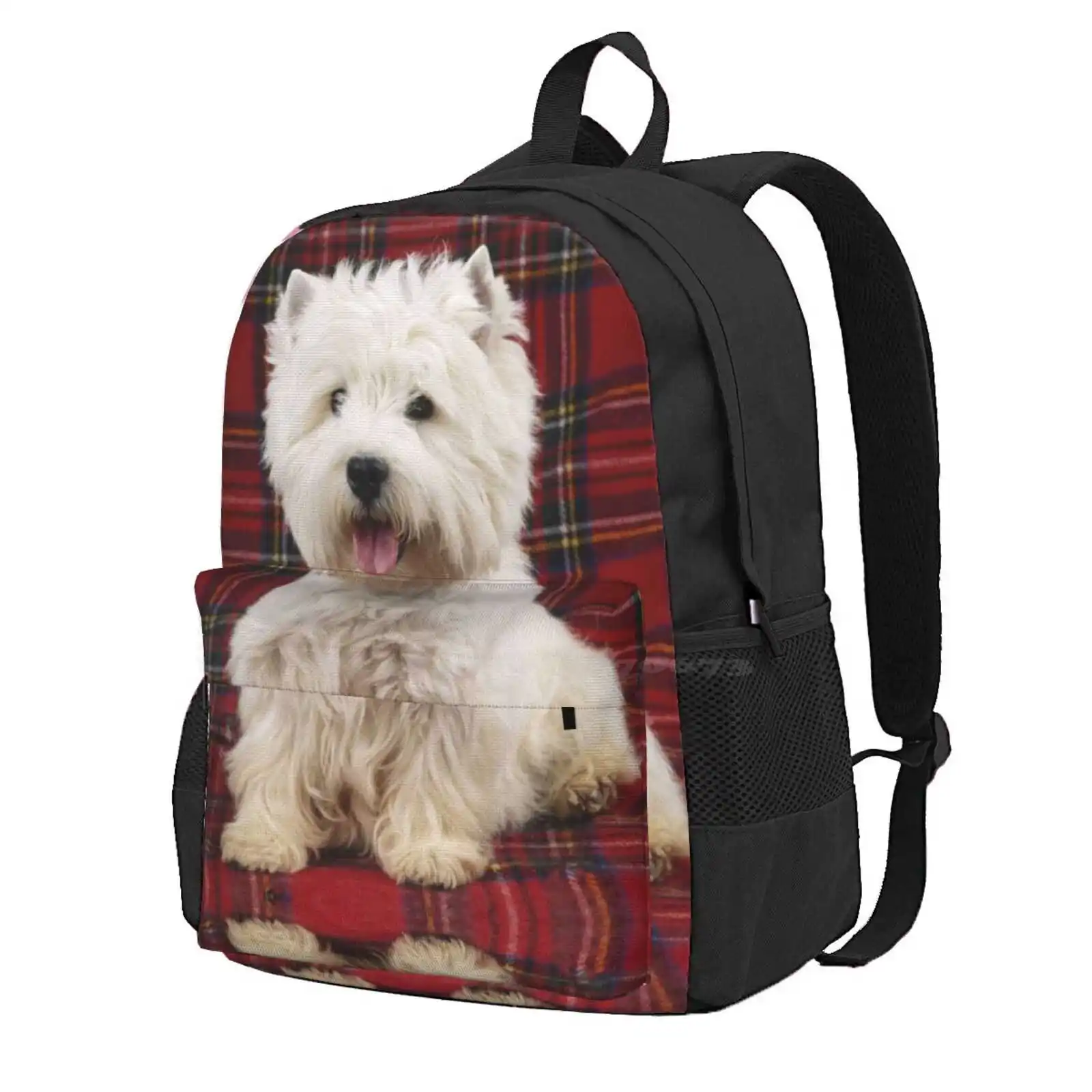 West Highland White Terrier On A Scotch Plaid Hot Sale Schoolbag Backpack Fashion Bags West Highland Terrier Westie White