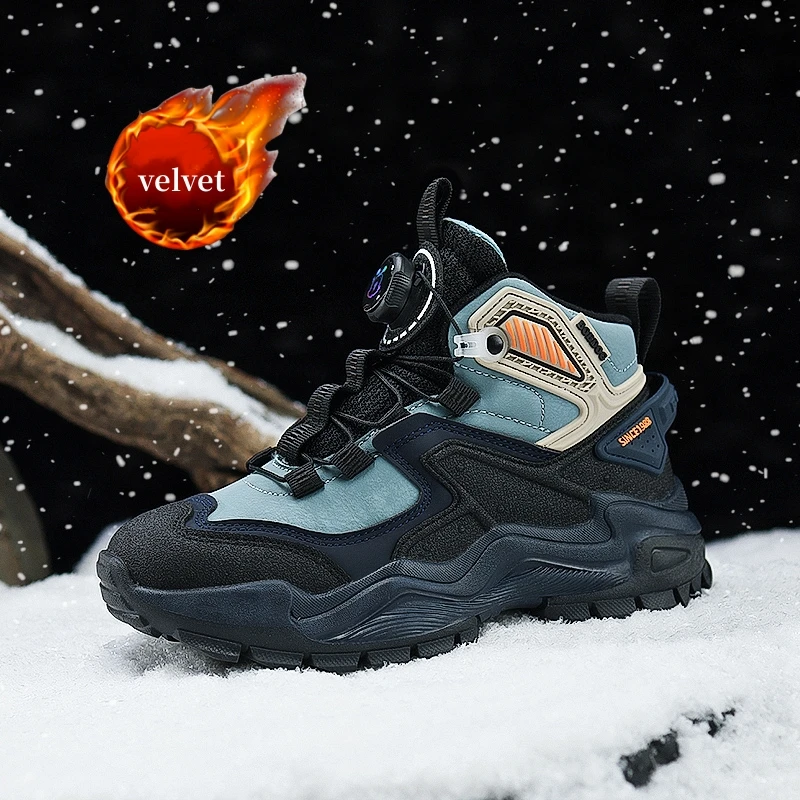 

Winter Velvet Children's Snow Boots Fashion Knob High Top Sneakers Kids Outdoor Warm Plush Casual Sports Shoes For Boys Trainers