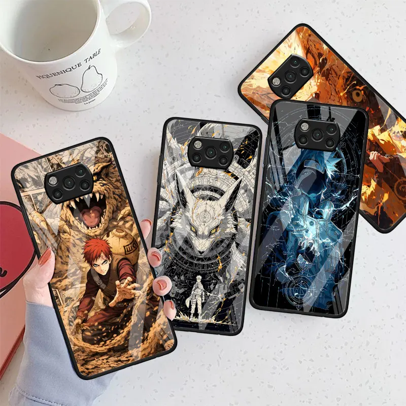 Glass Case for Xiaomi Poco X8 F5 M7 X3 NFC C40 X5 M5s C65 X7 F3 F4 GT M6 M4 X4 M3 Pro X2 F7 Ultra Naruto Nine-Tails Gaara Cover