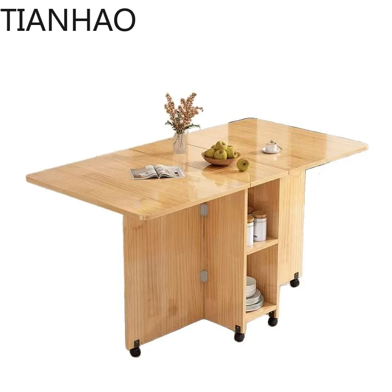 Solid wood folding dining table small household dining table multifunctional rectangular movable folding table