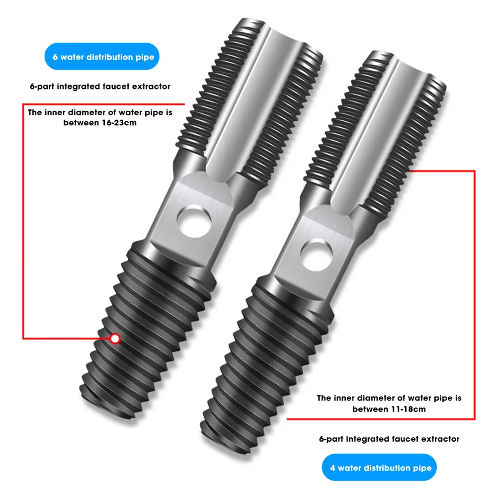 Imagem -05 - Cabeça Dupla Parafuso Extrator Brocas Conjunto Danificado Tubo de Água Quebrado Parafusos Removedor Ferramentas Torneira Válvula Rosca Reparação Torneiras
