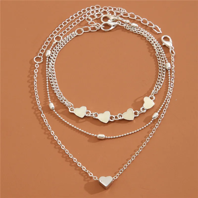 女性のためのシンプルなハートアンクレット,かぎ針編みのサンダル,フットジュエリー,足首のブレスレット,チェーン,新しいコレクション