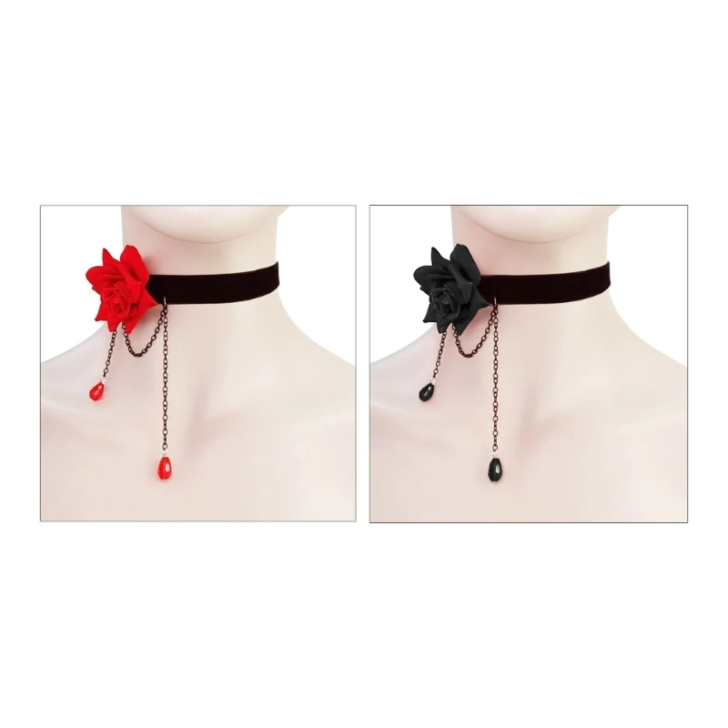 

Womens Gothic Choker Necklace Retro-Flower Tassel Clavicle Chain Punk Collar Choker Steampunk Party Halloween Jewelry