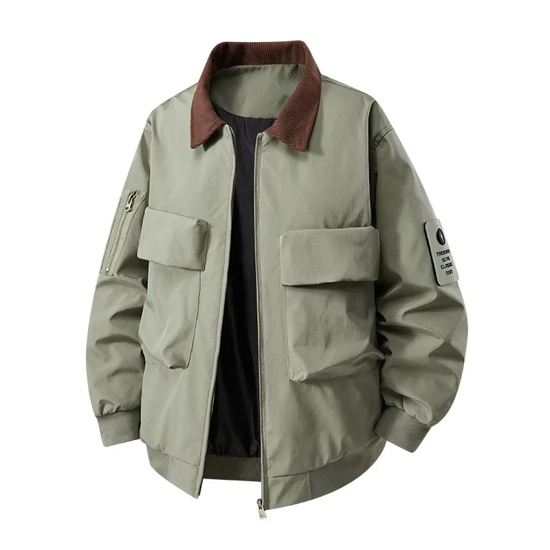 Plus Size M-7XL Workwear Cargo Jacket Men Autumn Spring Lapel Collar Multi-Pocket Casual Work Jackets Man Bomber Streetwear Coat