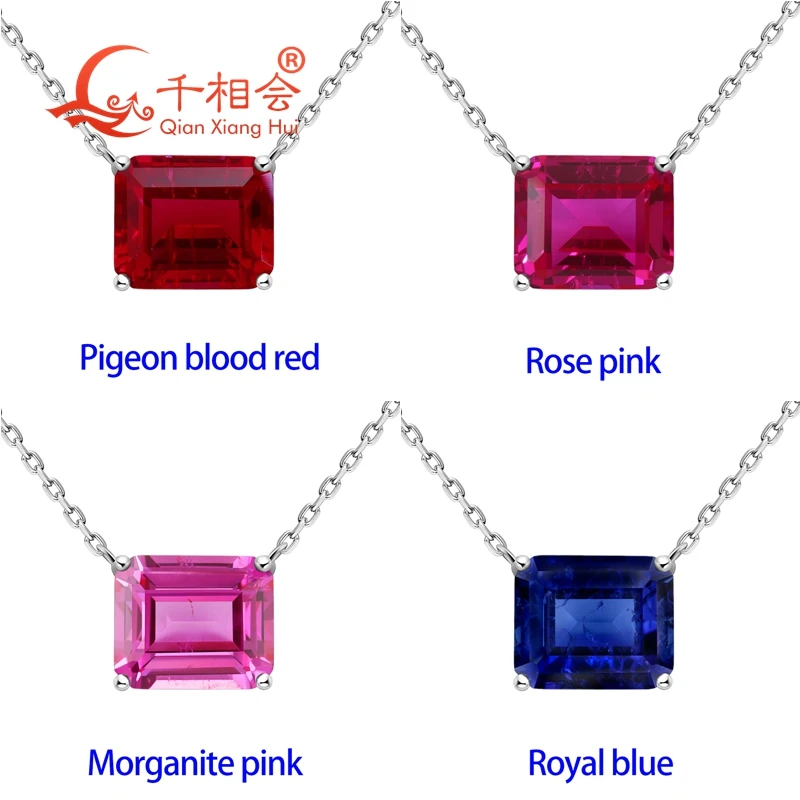 925 silver 7.5ct 10*12mm emerald Pigeon Blood Red color lab grwon created ruby blue sapphire with inclusions Jewelry Pendant