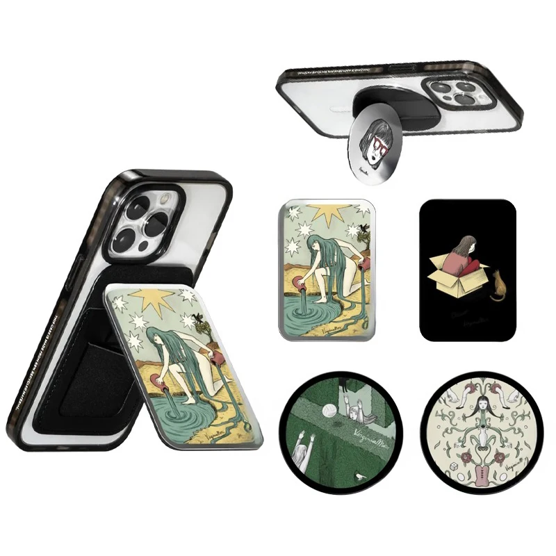

Strange Art Painting Card Holder Magnetic Folding Phone Stand for IPhone 12 13 14 15 16 Pro Max Holder Mount Support for S25U