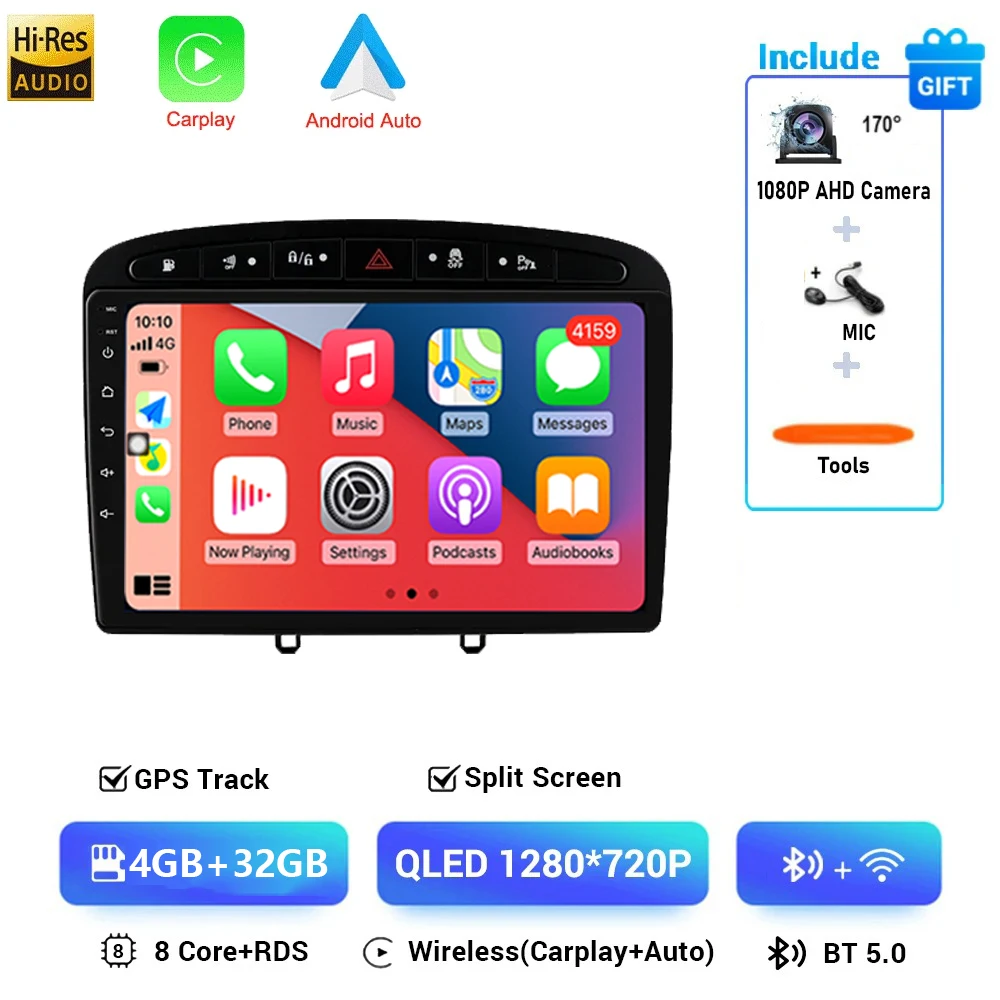 Android 16 Voor Peugeot 308 308SW 408 2012-2020 2K QLED Stereo Autoradio Multimedia Video Player GPS AI Voice CarPlay 4G DSP