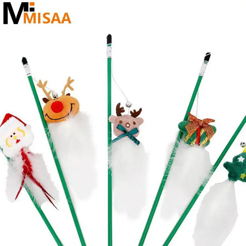 Pet Toys Cat Teaser Rod Interactive Funny Cat Rod Christmas series cat toy doll old man reindeer Stick Pet Cat Accessories