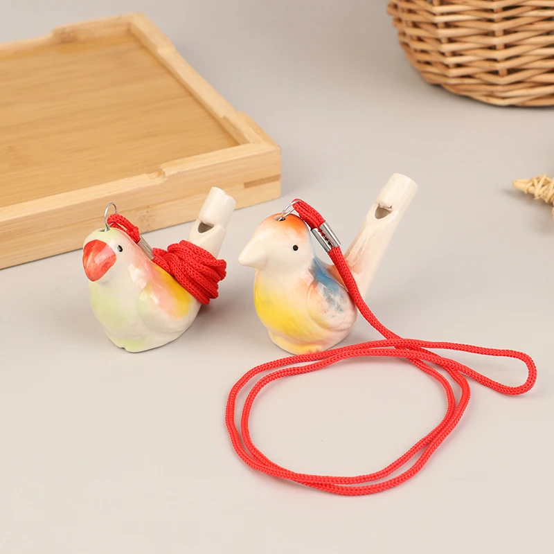 1Pc Random Coloured Drawing Water Bird Whistle Ceramic Water Bird Whistle Musical Instrument Cute Outdoor Team Sports Whistle