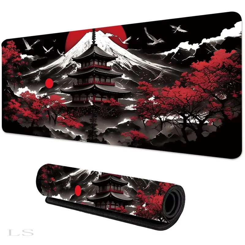 

Large Japanese Cherry Blossom White Gaming Mouse Pad XXL Extended Desk Mat Stitched Edges Mousepad Office Non-slip Mouse Mat