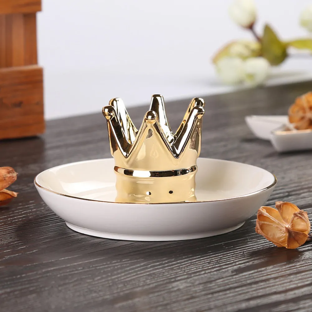 

Crown Ring Holder Ceramic Jewelry Tray for Women Elegant Porcelain Ring Dish Storage Organizer Decorative Jewelry Display Stand