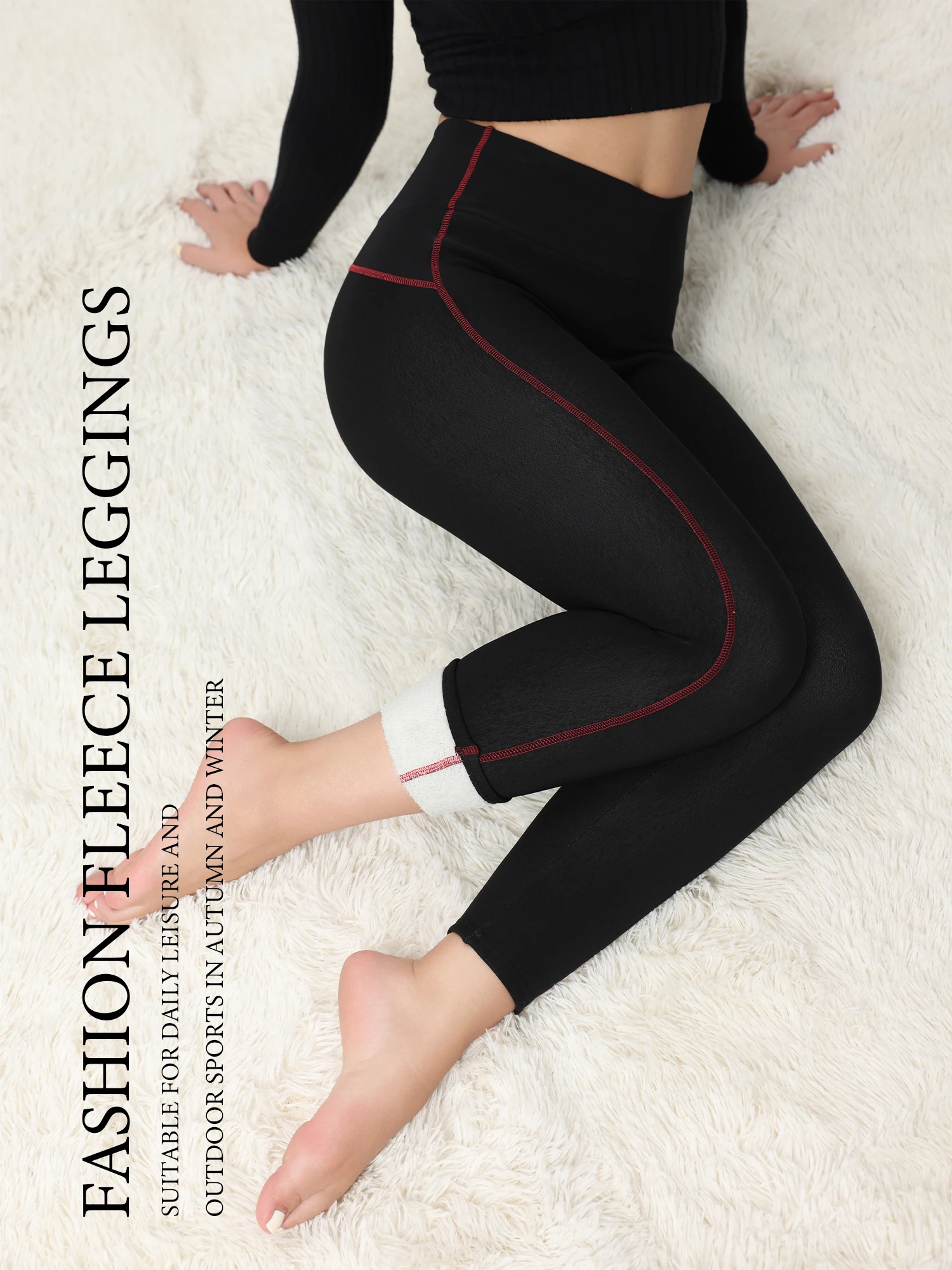 

Women's Autumn and Winter High-Waisted Fleece-Lined Leggings with Side Stripes, Four-Way Stretch, Suitable for Daily Commuting, Sports, Leisure, Running, and Fitness