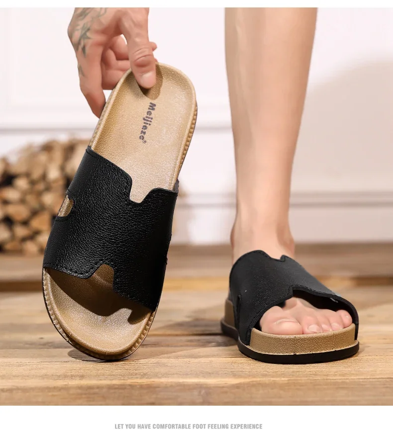 Modische schwarze Herren-Slipper, bequeme, weiche Plateau-Slipper für Herren, Designer-Freizeitslipper, Outdoor-Strandschuhe, Herren-Slides – Detail 9