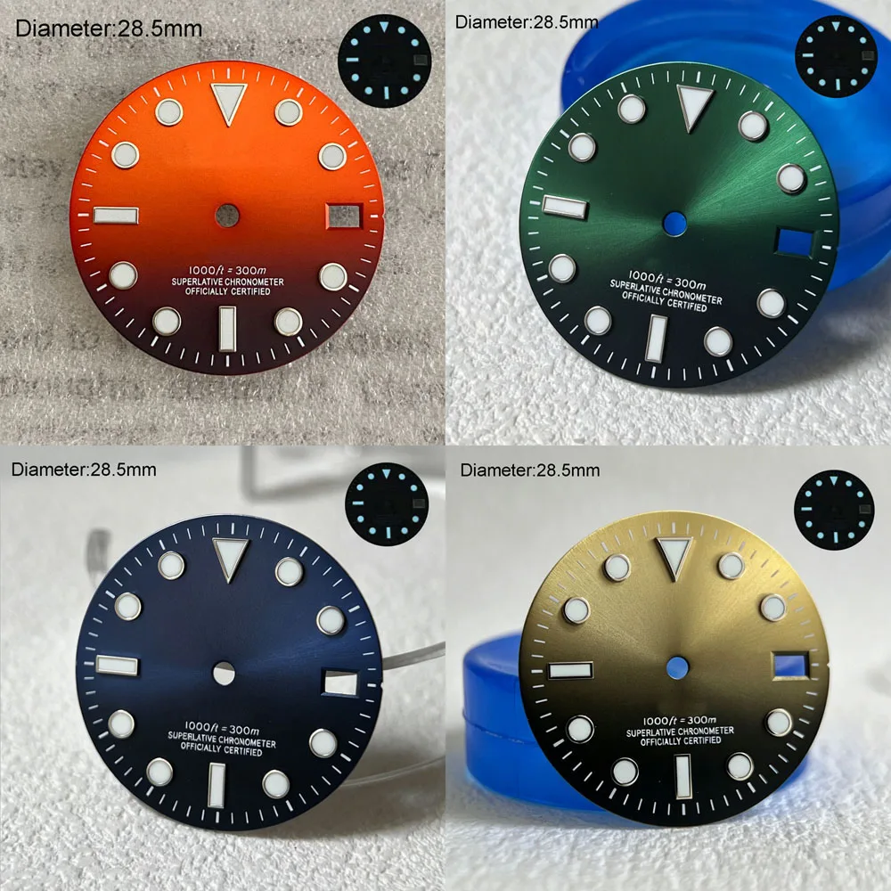 28.5mm NH35 S Logo Dial Gradient Green Orange Blue SUB Dial for NH35 Movement Blue Lumen Hands NH35 Deep Sea Mariner S Dial Part