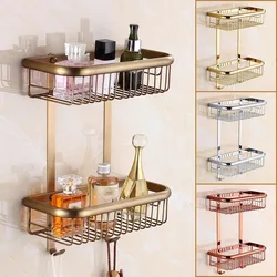 Bathroom Corner Shelf Soap Holder Dual Tier Brass Gold Chrome bathroom shelves bathroom shampoo holder basket bathroom holder