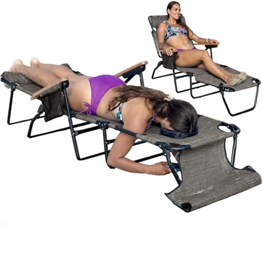 

Face Down ning Chaise Lounge Chair with Face and Arm Holes - 4 Legs Support - Textilene Material - 6 Position - Arm Head Rest P