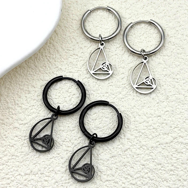 

Metatron's Cube Stainless Steel Drop Earrings Fibonacci Spiral Circle Triangle Golden Ratio Geometry Hoop Earring Jewelry Gift