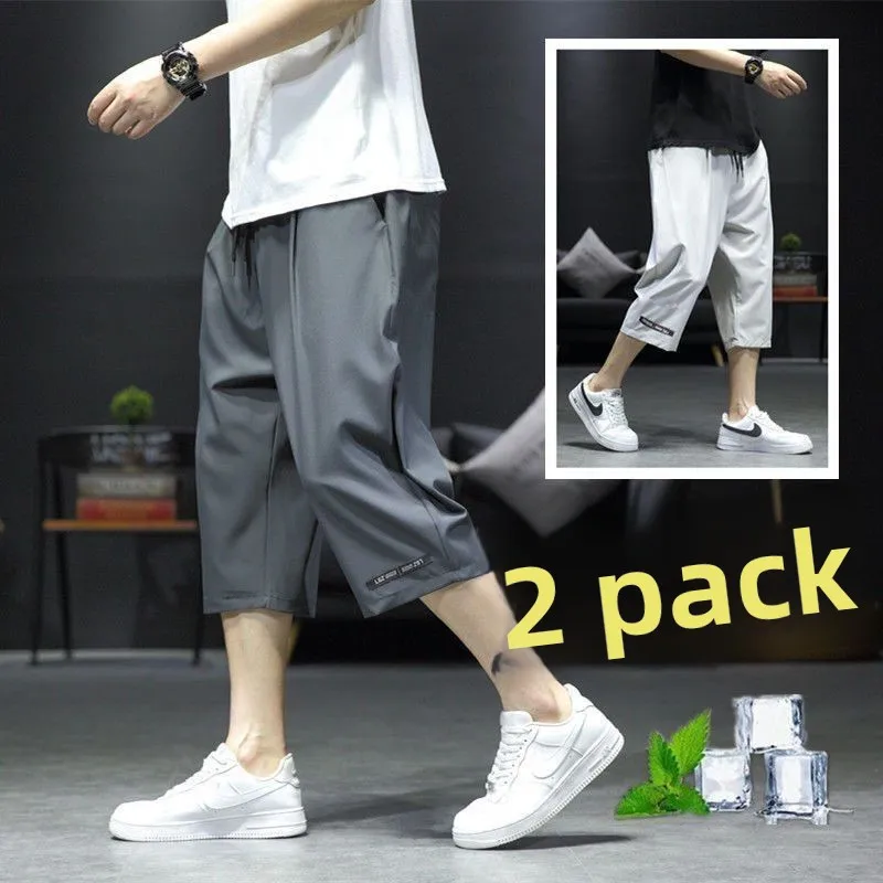 

Мужские летние новые тонкие спортивные брюки из ледяного шелка, повседневные свободные прямые брюки, дышащие спортивные брюки для отдыха Qui Dry