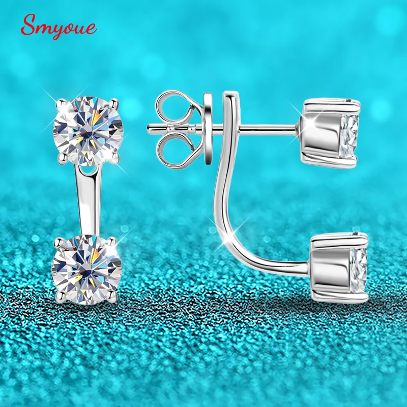 Smyoue 2CTTW 5MM GRA Full Moissanite Stud Earrings for Women Sparkling D Color Lad Diamond 925 Sterling Silver Jewelry Wholesale