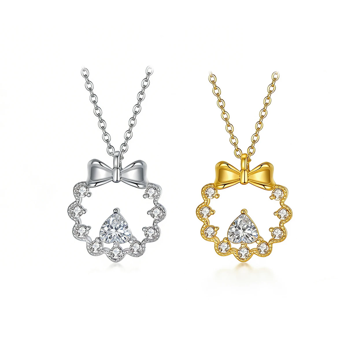 S925 Silver Plated 18K Gold Fertilizer Triangle Moissanite Diamond Princess Wreath Necklace Main Stone 5mm/0.5ct