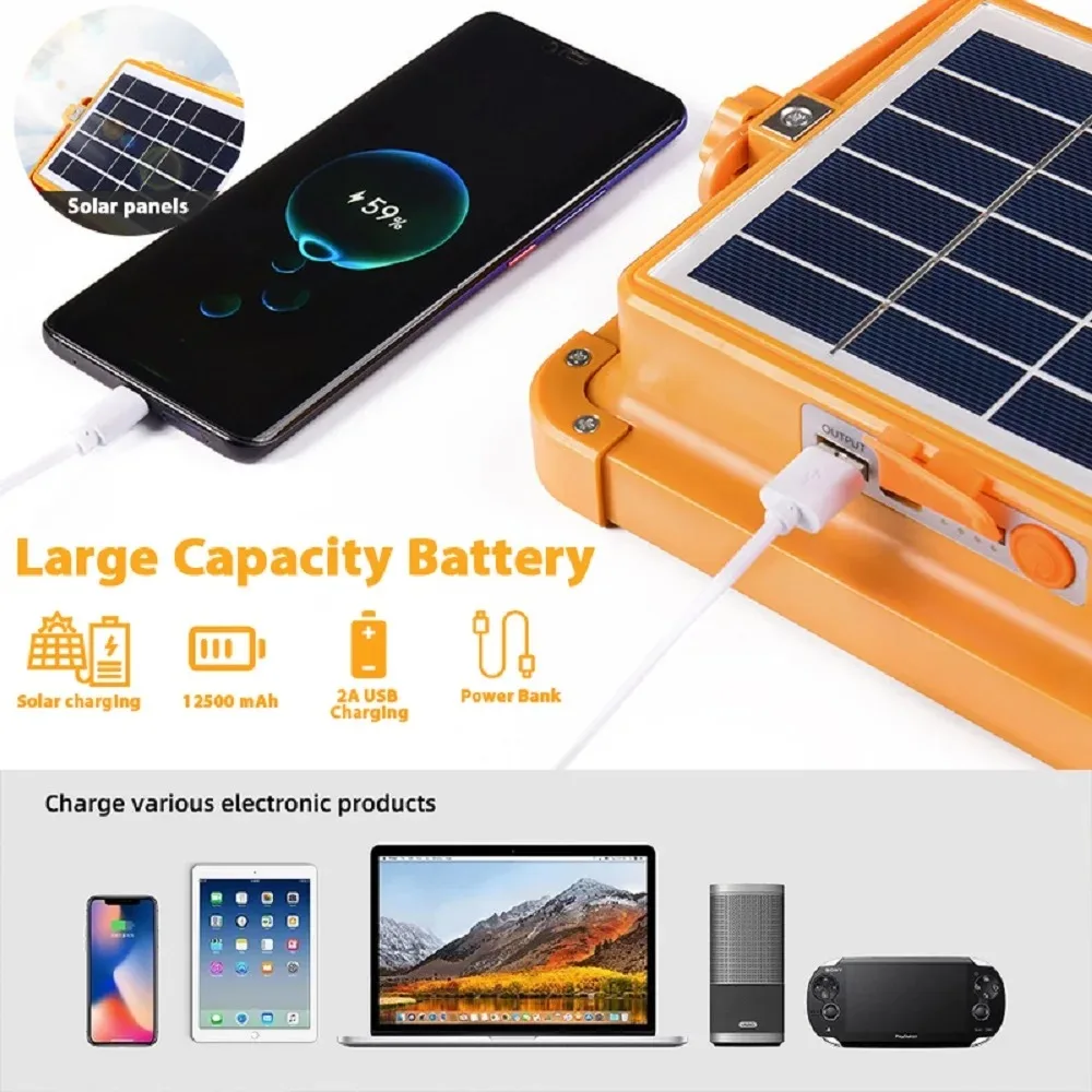 Camping Lantern 20000mAh High Solar Rechargeable LED Tent Light with Magnet Powerful Flashlight Power Bank Repair Emergency Lamp