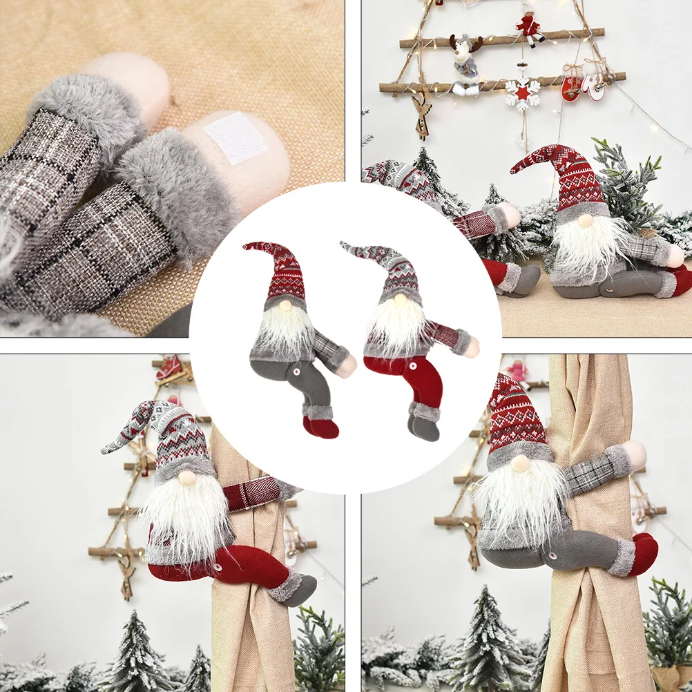 

2pcs Christmas Decorations Nordic Style Brushed Knitted Fabric Curtain Buckle for Indoor Xmas Room Decoration