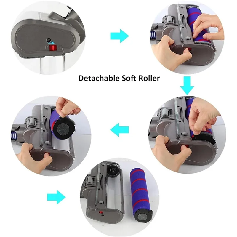 

A84G-For Dyson V15 V11 V10 V8 V7 Vacuums Attachment Soft Roller Brush Replacement With Dust Light For Hardwood Cleaner