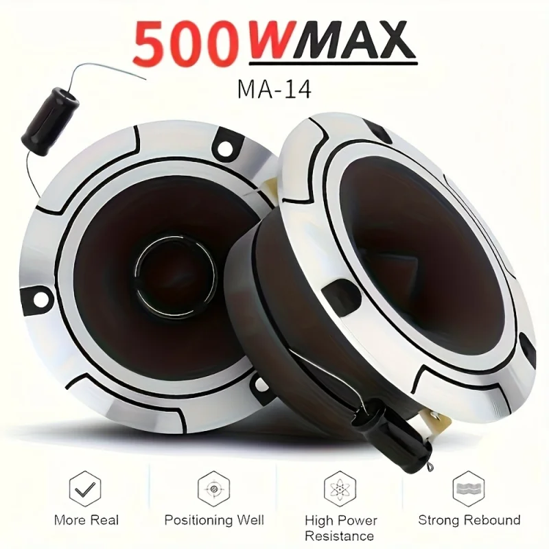 2 High-compression car bullet super tweeter speaker，4 Ohm，Aluminum frame and diaphragm，With capacitor，Universal driving position