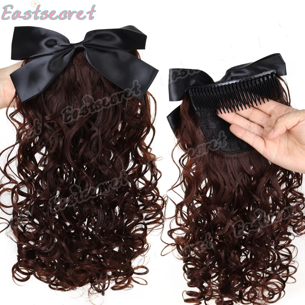 Synthetic ponytail wig women Butterfly bow insertion comb style Natural fluffy ponytail increases volume Vintage Lolita curl