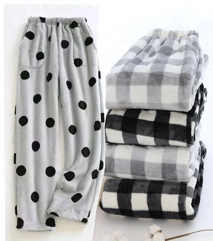 

Comfortable Winter Thick Dot Men's Flannel Pajama Pants High Waist Loose Casual Straight Big Size Fleece Warm Home Trousers