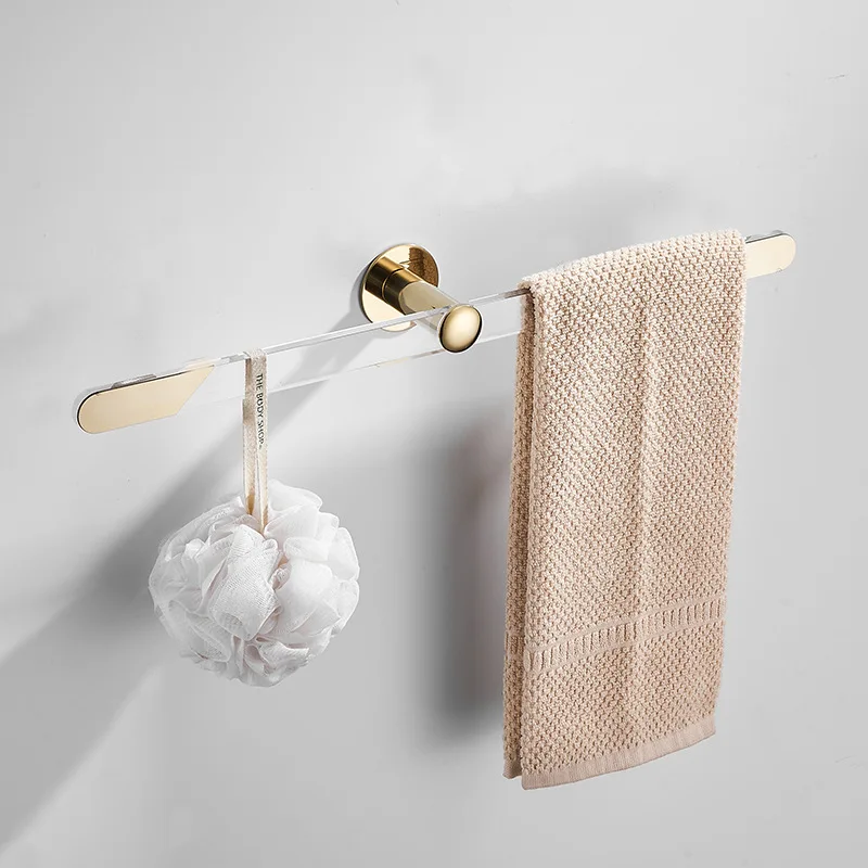 Acrylic towel rack perforation-free bathroom simple storage single bar bathroom creative towel bar transparent towel rack