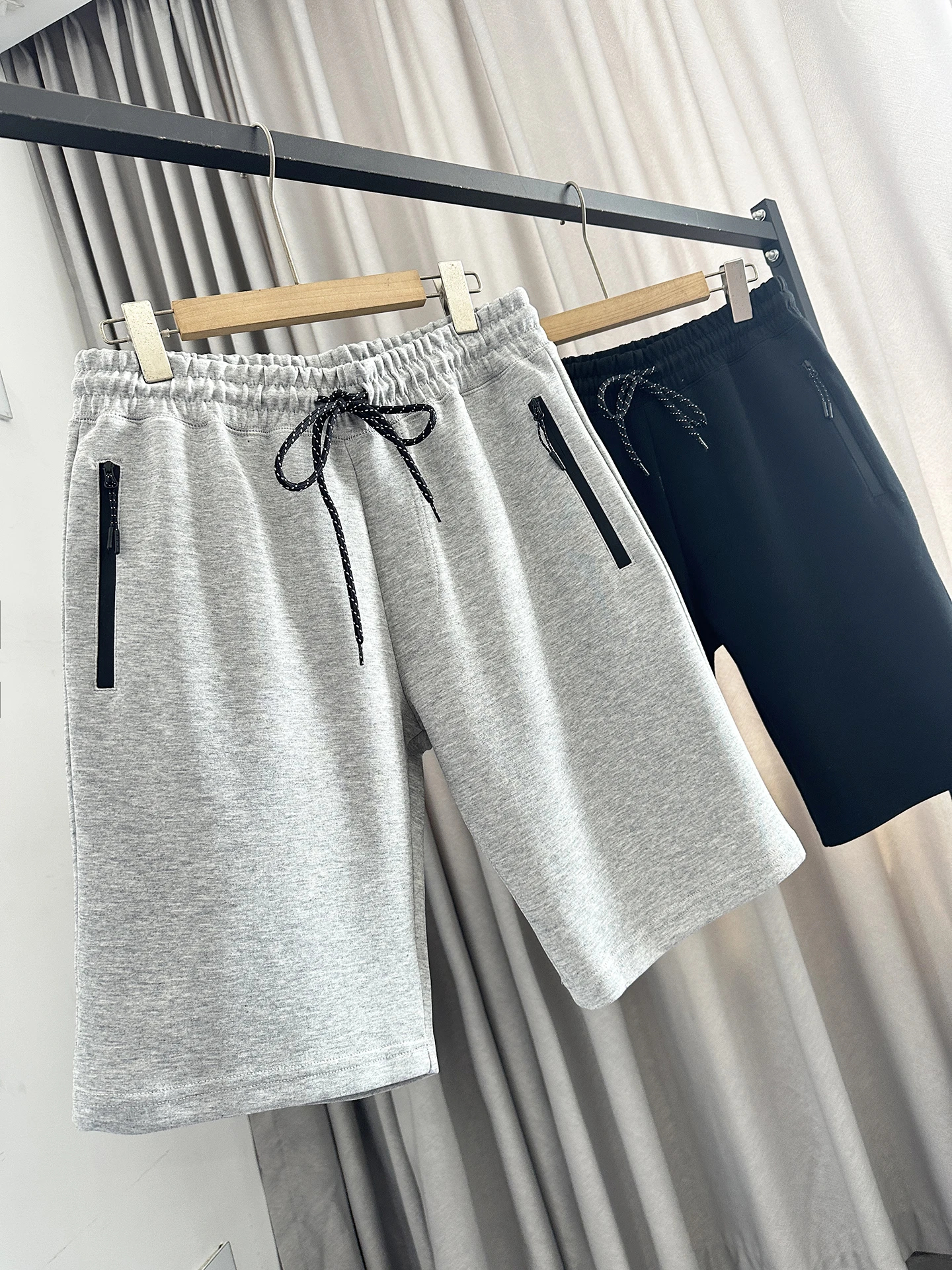 High Performance Space Cotton Casual Shorts for Men Summer Zipper Pocket Straight Leg Short Pants Trendy Polyester Cotton Blend