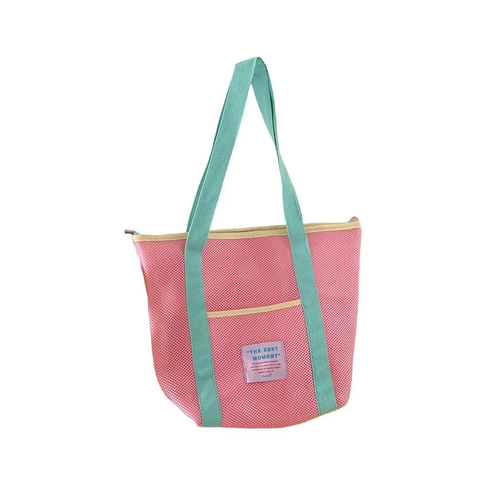 حقيبة كتف شبكية ملونة، حقيبة تدريس للطلاب، حقيبة تسوق شبكية خفيفة الوزن، حقيبة يد شبكية محمولة للنساء #1