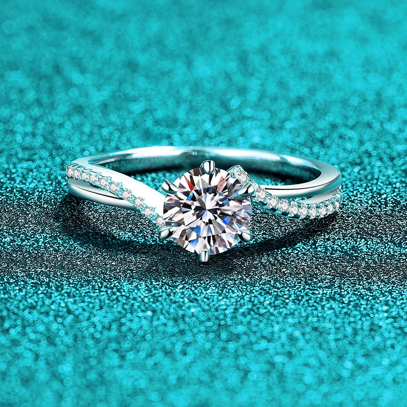 Elegant PT950 Platinum 1 Carat Moissanite Ring for Women, Twisted Band Snowflake Micro-Set Ring, Exquisite Daily Holiday Gift