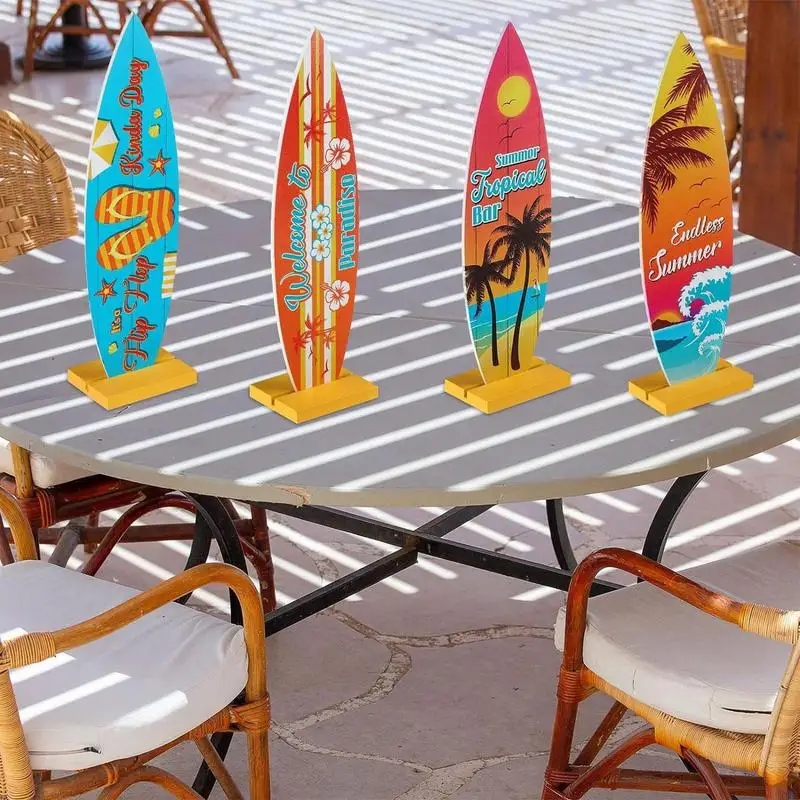 Surfboard Ornaments Sea Surfboard Summer Beach Ocean Theme Decorative Board Desktop Ornaments Wooden Crafts Holiday Decor