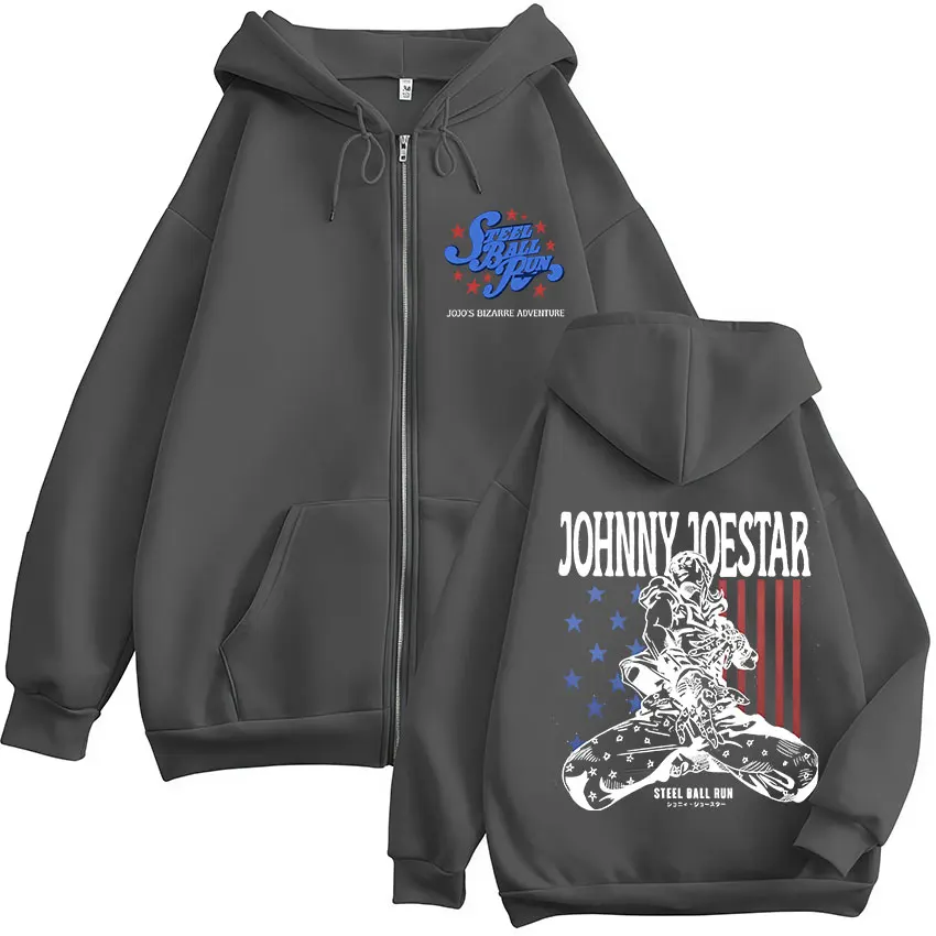 Anime JoJo Bizarre Adventure STEEL BALL RUN Johnny Joestar Reißverschluss-Hoodies Herren Damen Kleidung Zip-Up Sweatshirt Jacke Streetwear – Detail 6