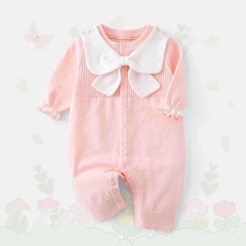 

Весенне-осенние комбинезоны для маленьких девочек из чистого хлопка с бантом и аппликацией, розовые комбинезоны для новорожденных девочек, детские боди для маленьких девочек, верхняя одежда