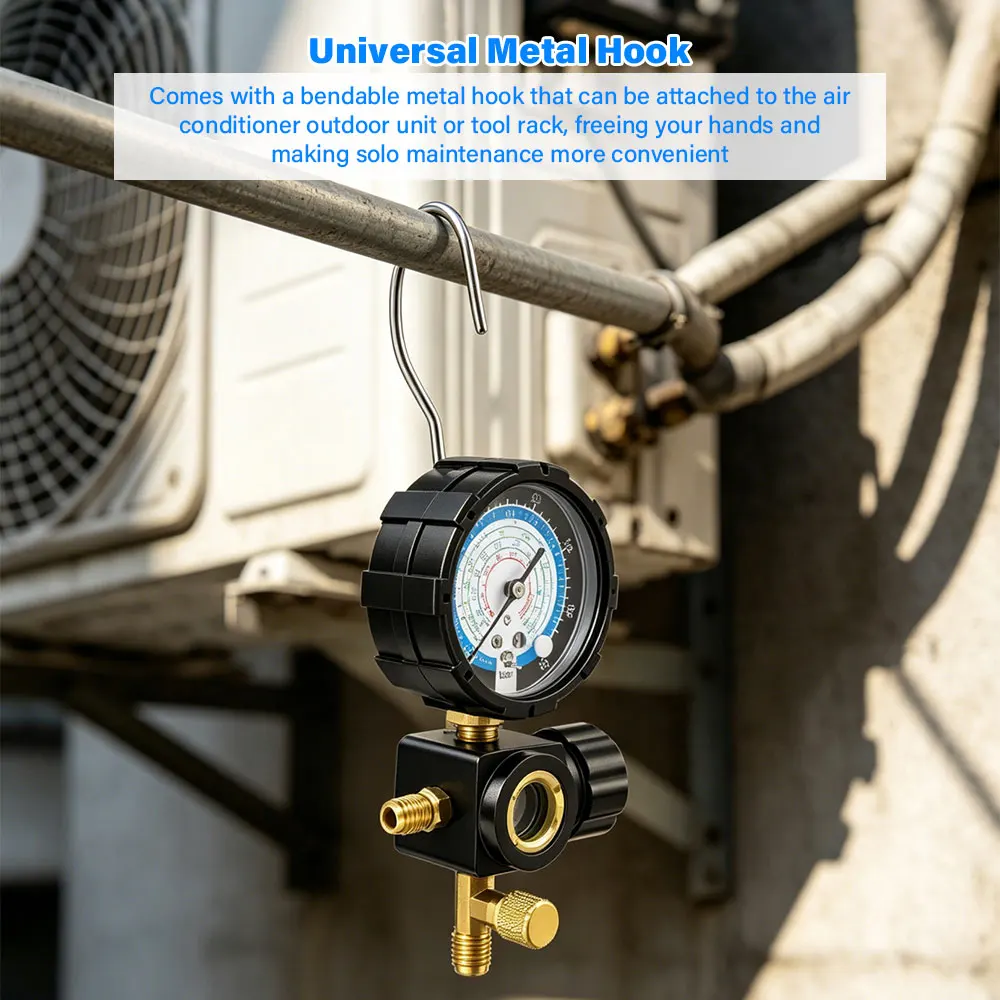 NEUES Einzel-Manometer, Klimaanlagen-Manometer mit klarer Skala, passend für Kältemittel R410A R22 R134A R404A – Detail 14