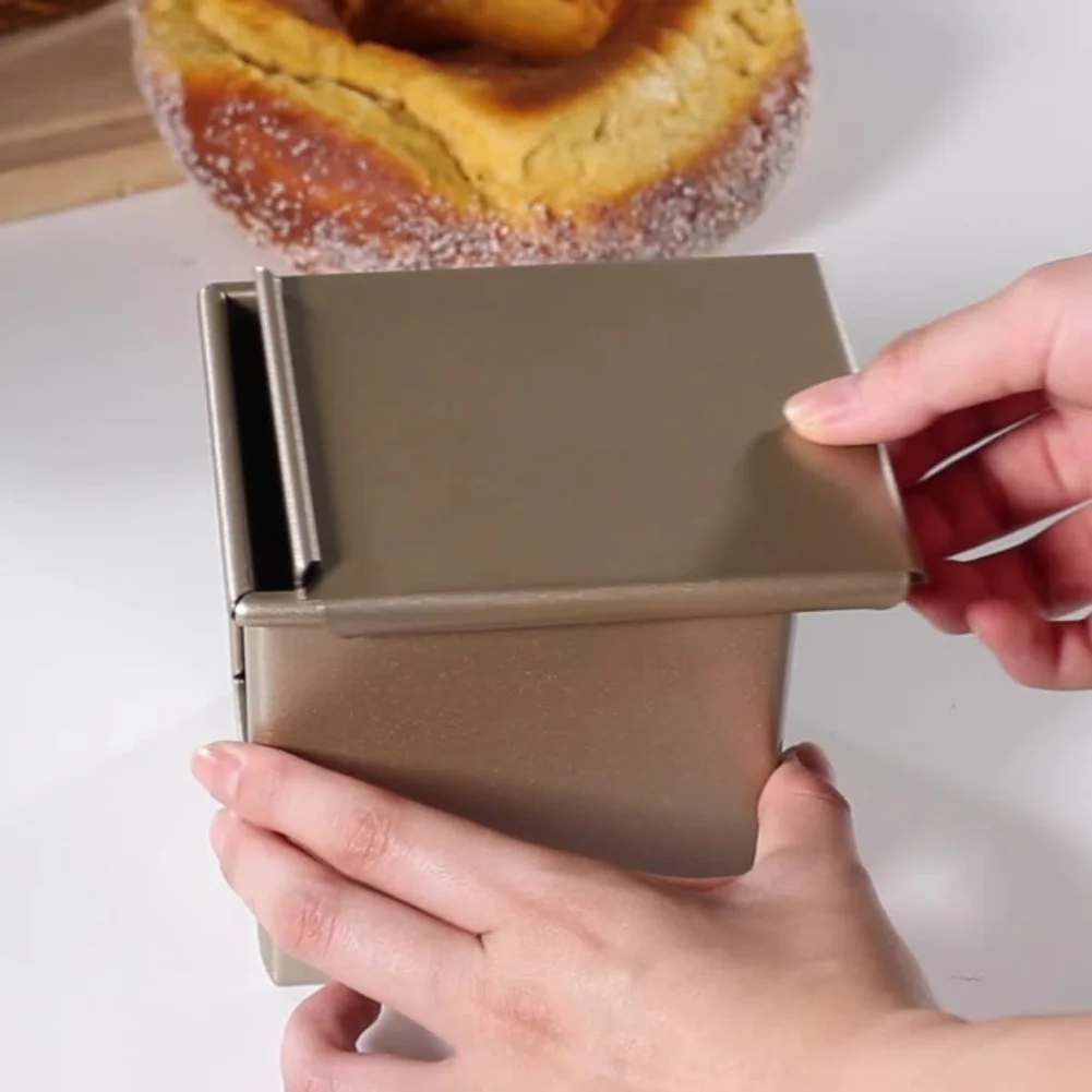 Carbon Steel Loaf Pan with Square Profile and Sliding Lid for Baking Uniform Toast Slices and Dense Bread Loaves