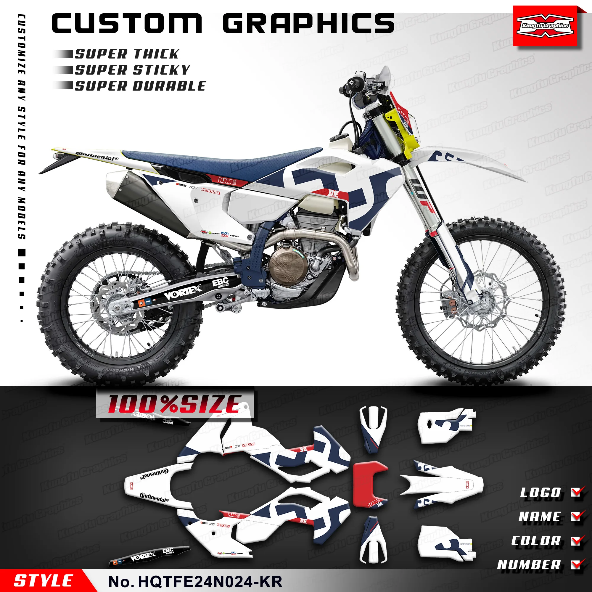 

KUNGFU GRAPHICS Stickers Wrapping for Husqvarna TC125 FC250 350 450 / TX300 FX350 450 / TE FE 150-501 23 24 25, HQTFE24N024-KR